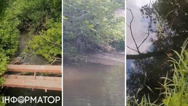 Чорна вода з труби каналізаційно-насосної станції, що впадає в річку Бучанка