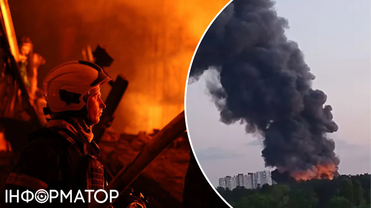 Наслідки балістичного удару по Дарницькому району Києва, палаючий склад