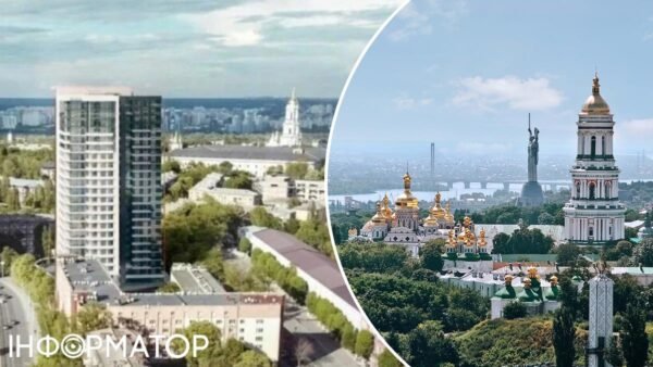 Фото електронної петиції на екрані з логотипом Лаври та хмарочосом