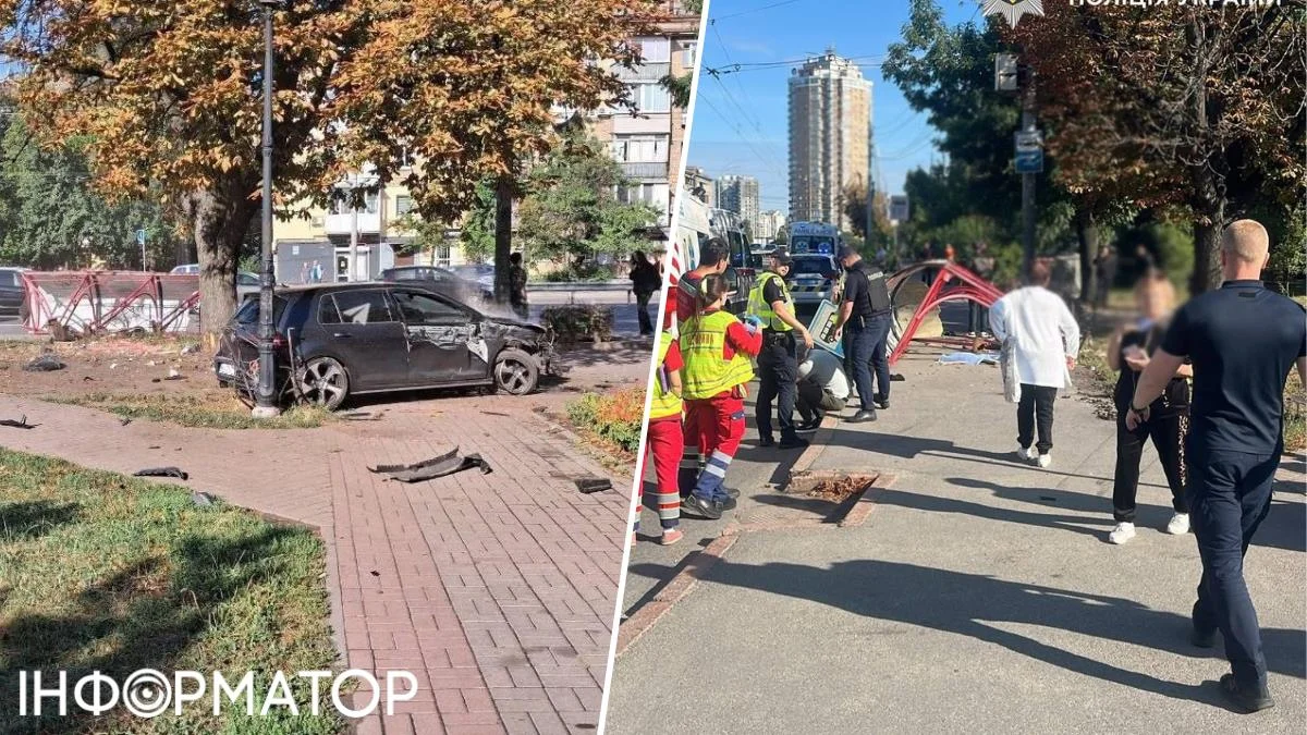 Автомобіль Volkswagen після зіткнення на зупинці в Солом'янському районі Києва