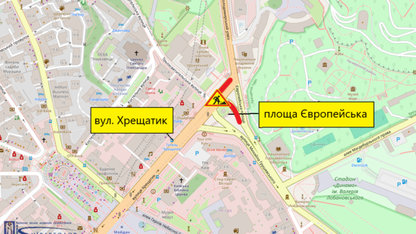 Ремонт проїжджої частини на Європейській площі в Києві