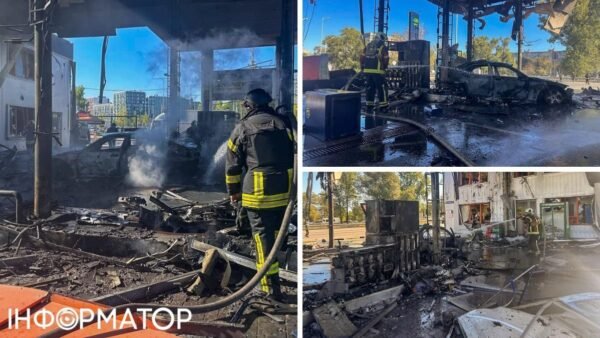 Пожежа на АЗС у Голосіївському районі Києва після атаки дрона