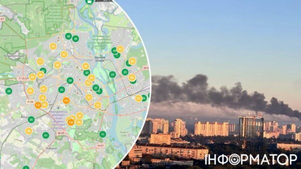 Дим над Києвом після атаки дронів у Святошинському районі
