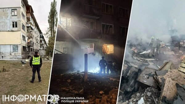Пошкоджений житловий будинок у Дніпровському районі Києва після атаки