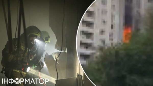 Пошкоджений будинок у Печерському районі Києва після падіння уламків безпілотника