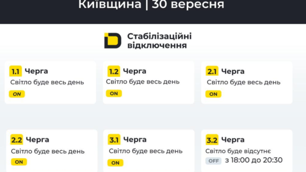 Графіки відключень світла в Києві 30 вересня