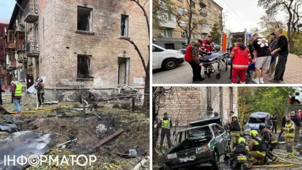 Наслідки падіння уламків БпЛА у Печерському районі Києва