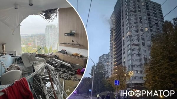 Пошкоджений будинок у Святошинському районі Києва після атаки