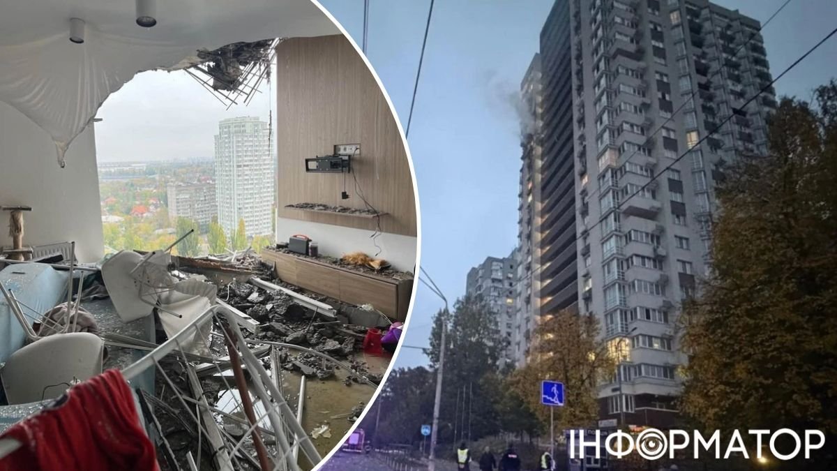 Пошкоджений будинок у Святошинському районі Києва після атаки