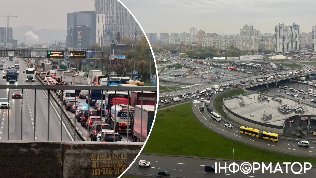 Транспортний затор на проспекті Бажана через перекриття Південного мосту