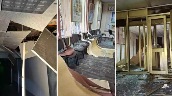 Пошкоджена будівля Книжкової палати України після ракетного удару